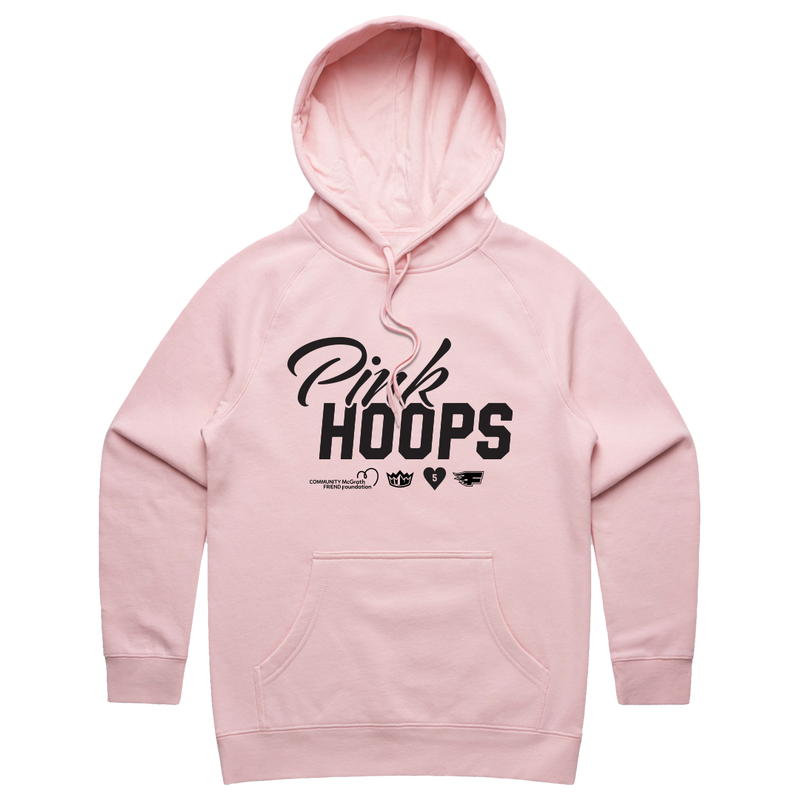 Pink Hoops Logo Cotton Hoodie